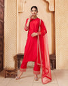 Avanshee Women's Latest Solid Red Cotton Blend Kurta, Pant With Embroidred Dupatta Set-ES-7542