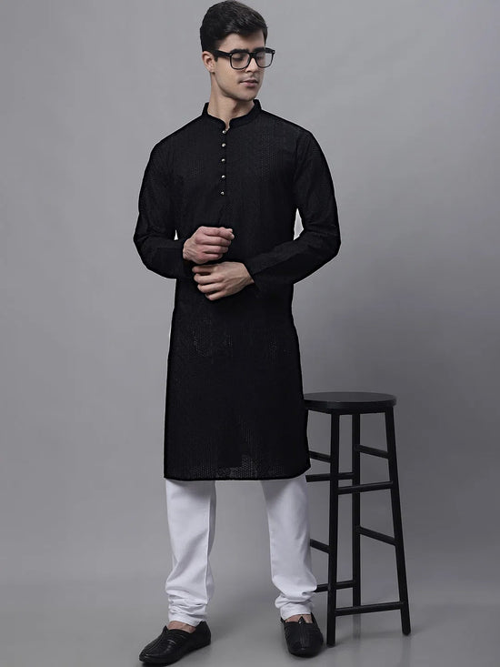 Men's Black Embroiderd Kurta Pajama-JOKP-640Black