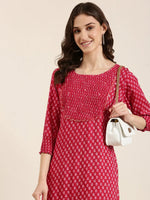 Women Fuchsia Floral Straight Kurta-AT-A583-K-Fuchsia