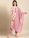 Women's Beige Printed Kurta Set-FS-9689-Cream