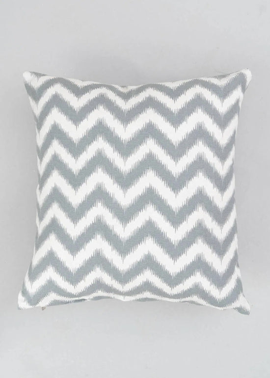 Ikat Chevron 100% cotton geometric cushion cover for sofa - Grey-230455046