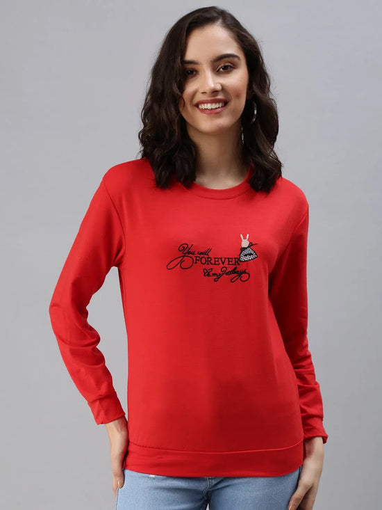 Women's Red Solid SweatShirt-AN-02-Red