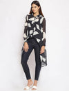 Black Abstract Print High-Low Shrug Shirt