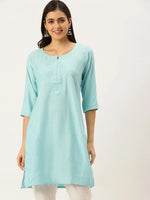 Women's Blue Embellished Straight Kurtas-SKC-2010-Blue