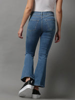 Women's Blue Solid Bootcut Denim Jeans-GZ-5304-3-Blue