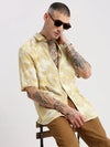 Men Spread Collar Floral Yellow Casual Shirt-POLFAH-2102-Yellow