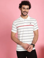 Venitian Men Printed Polo Neck Cotton White T-Shirt