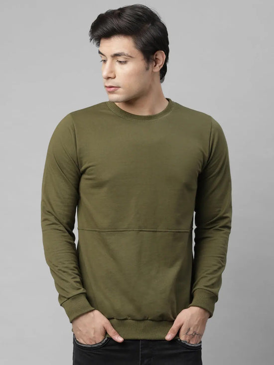 Rigo Olive Green Cut & Sew Terry Round Neck Sweatshirt-SW09211104-3XL