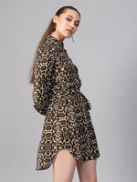 Black Cheetah Front Open Shirt Dress