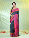 Grey Cotton Saree With Temple Borders-MA66CT43640009