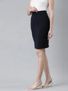 Women Navy Blue Solid Pencil Skirt-AE-10609-Navyblue