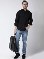 Hangup Men Slim Solid Shirts-CollarBlackShirt