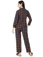 Smarty Pants Women's Brush Cotton Brown Color Checks Night Suit