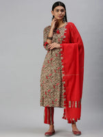 Women's Beige Printed Kurta Sets-FS2365-Beige