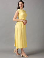 Women's Yellow Solid Fit and Flare Dress-AE-15689-Yellow