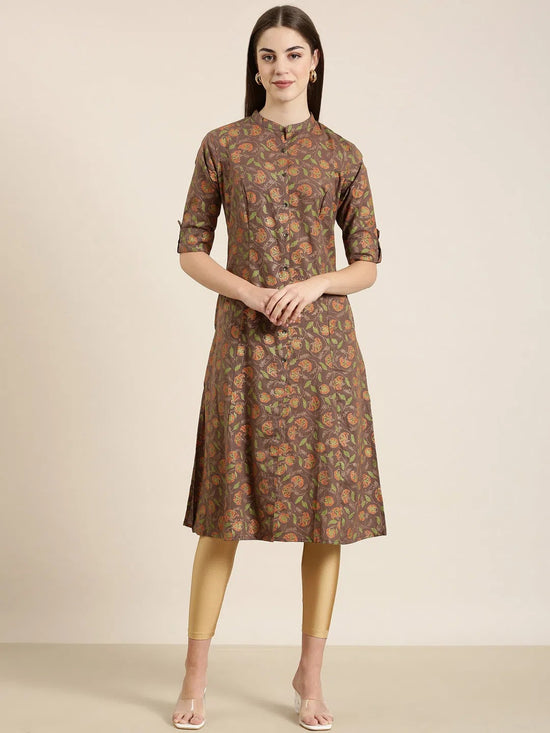 Women Taupe Floral A-Line Kurta-NJ-1084352-Taupe