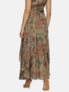 Floral Brown Asymmetrical Flare Maxi Skirt-17355