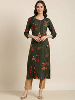 Women Green Floral Straight Kurta-GW-1955-Green