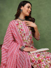 Ahika Women Pink Pure Cotton Floral Printed Straight Kurta Trouser With Dupatta-JPSKD1023PNK_M