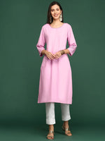 Women Pink Solid Straight Kurta-DF-1579-Pink