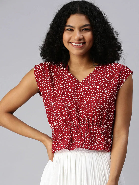 Women's Red Polka Dots Top-AE-10214-Redwhite