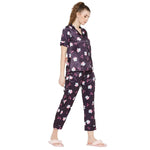 Smarty Pants Women's Silk Satin Wine Color Owl Print Night Suit