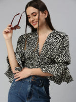 Women's Black Printed Tops-AE-10301-Blackwhite