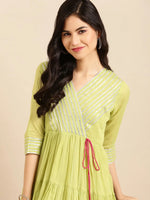 Women's Green Solid A-Line Kurta-ON-545-Green