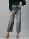 Women's Grey Solid Wide Leg Denim Jeans-IM-9867-Grey