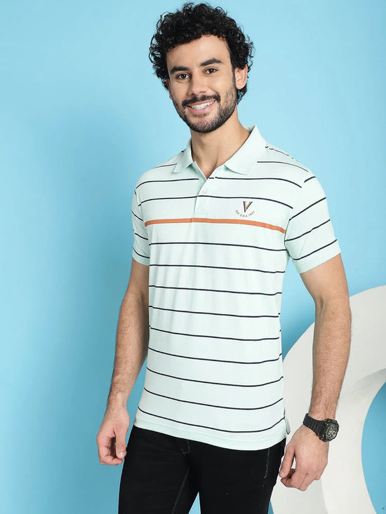 Venitian Men Printed Polo Neck Cotton Mint T-Shirt