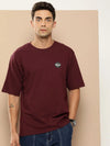 Difference of Opinion Maroon Typography Oversized T-shirt