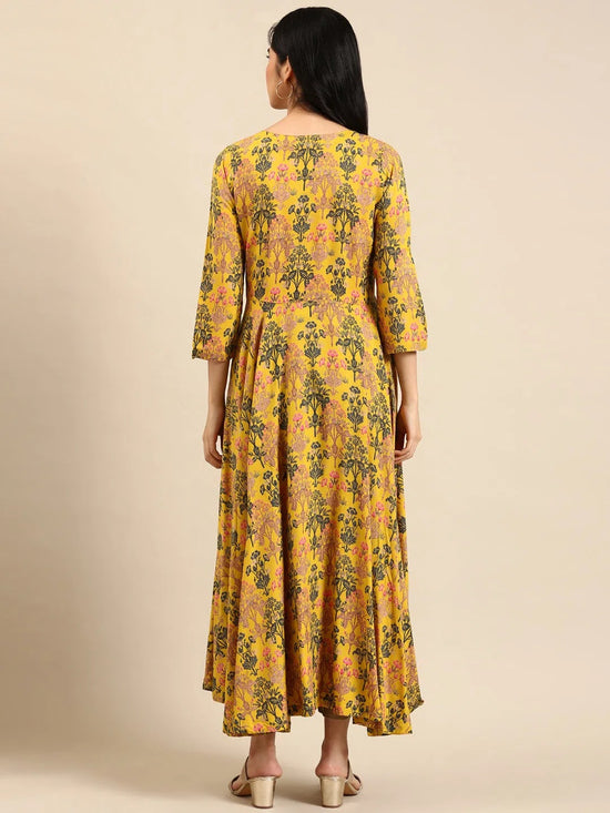 Women's Yellow Embellished Anarkali Kurta-AT-A027-LG-Yellow