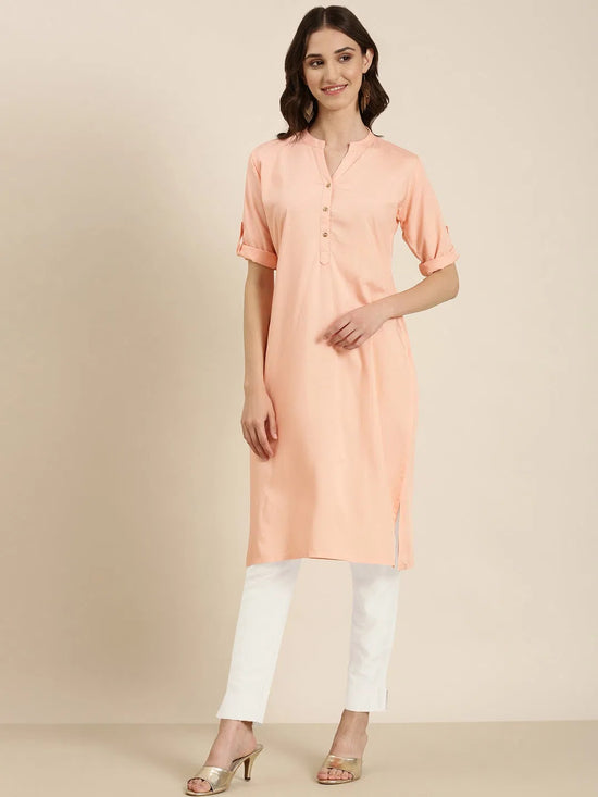 Women Peach Solid Straight Kurta-DF-1432-Peach