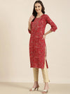 Women Red Printed Straight Kurta-HO-2787-Red