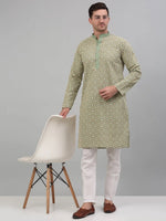 Men's Green Embroidered Kurta with Pyjama.-JOKP-P-699Green