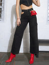 Women Black Washed Waist Cut Out Cargo Jeans