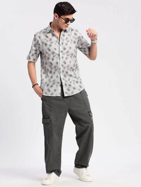 Men Spread Collar Floral Grey Casual Shirt-NAHAR-2165-Grey