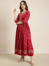 Women Anarkali Pink Geometric Kurta and Trousers Set Comes With Dupatta and Potli Bag and Waist Belt-GW-4352-Pink