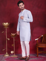 Chikankari Embroidered Kurta with Pyjama.-JOKP-5017Sky