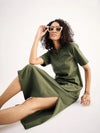 Women Olive Oversized Collar T-Shirt Dress