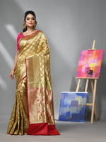 Coral Peach Silk Banarasi Saree With Zari Woven Designs-MA52BSL441050019