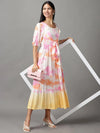 Women's White Tie Dye Fit and Flare Dress-ON-605-Whitepink