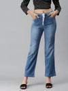 Women's Blue Solid Denim Straight Jeans-LTSF22061-Blue