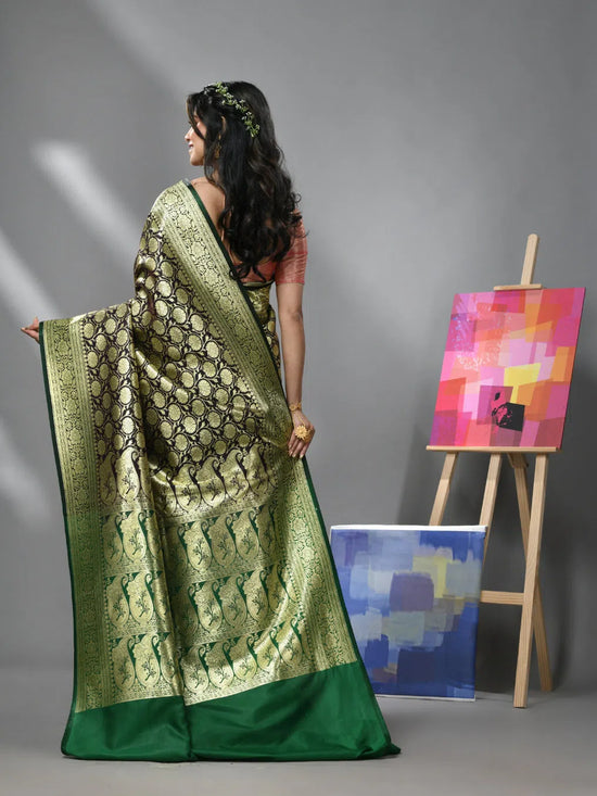 Eggplant Silk Banarasi Saree With Zari Woven Designs-MA52BSL441050017