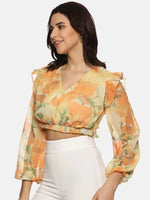 Floral Yellow Front Gathered Crop Top-17314