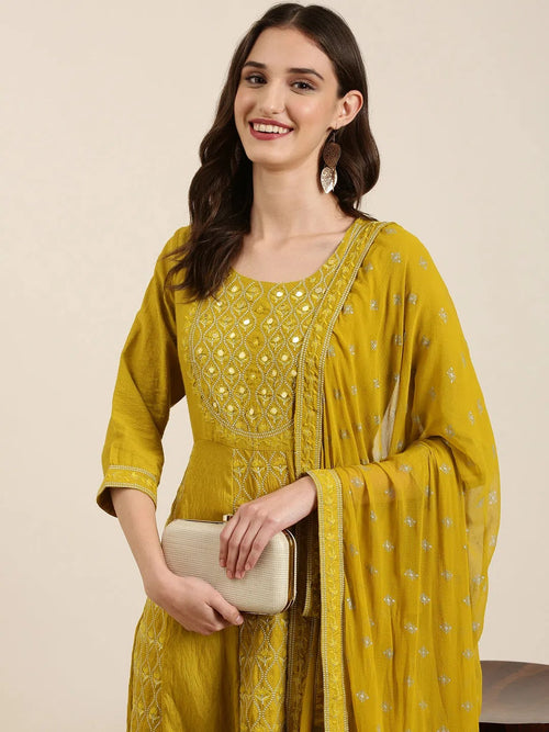 Women Lime Green Floral Kurta Set-FS-2995-Limegreen