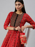 Women's Red Printed Straight Kurta-CR2046-Red