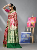 Fuchsia Silk Banarasi Saree With Zari Woven Floral And Paisley Designs-MA52BSL441050023