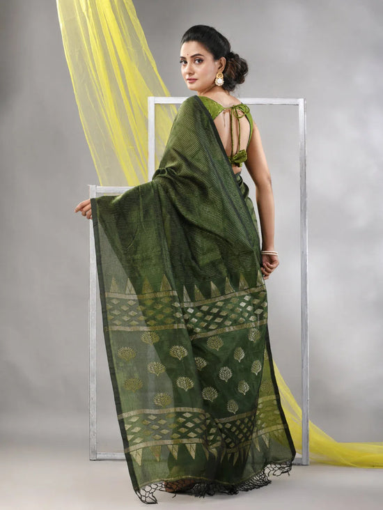 Sap Green Silk Matka Soft Saree With Stripes Pattern-MA57SLMT331760028