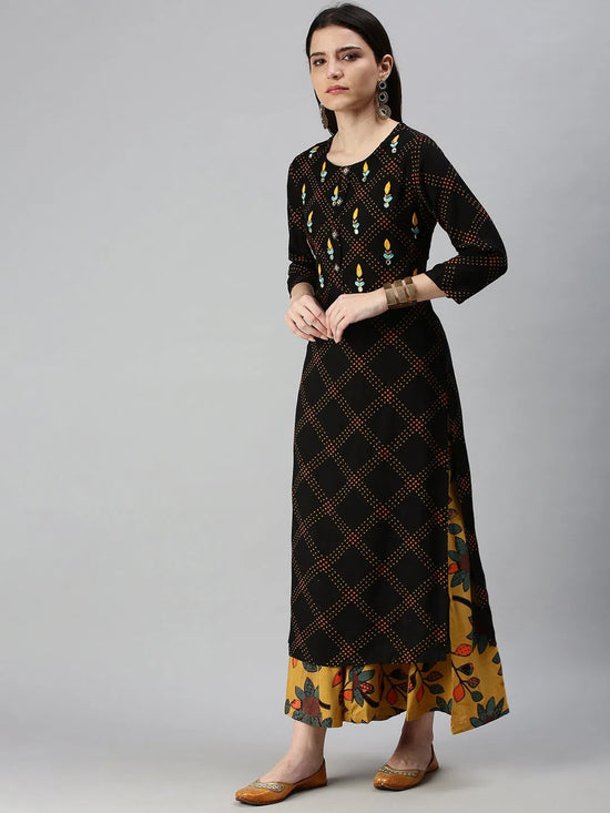 Women's Black Printed Kurta Set-GW1784-Black